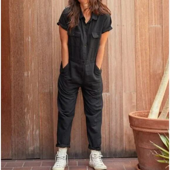 OUTERKNOWN Black S.E.A. Cotton / Linen Blend Utility Jumpsuit Boilersuit Medium - Picture 1 of 7